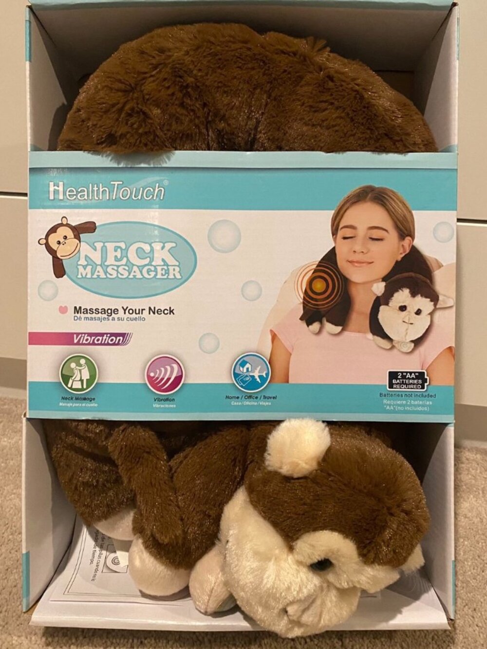 HealthTouch Monkey Neck Massager Plush Travel Pillow Vibrating Neck Cushion - Picture 8 of 10